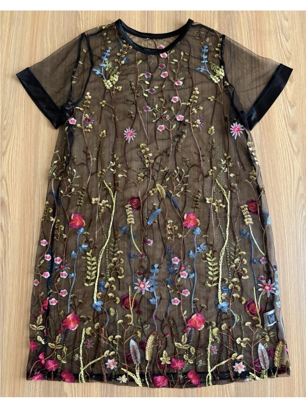 Shein Curve Floral Embroidered Sheer Mesh Dress 1XL Whimsigoth Fairy Grunge Y2K